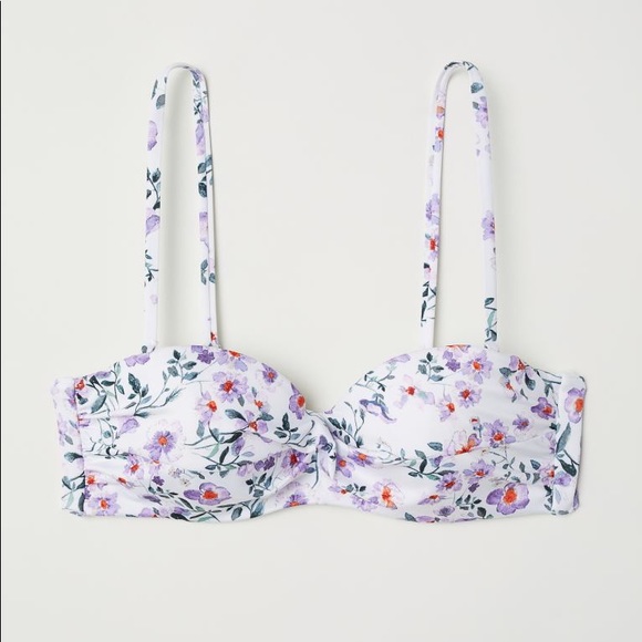 white and pink floral bikini with scallop trim h&m